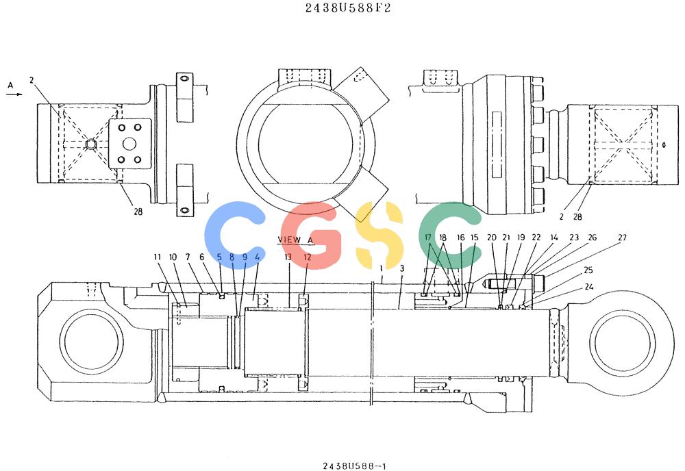 神钢零件查询(K907LC) - MARK II EXCAVATOR BTW YQ0101 - YQ0564 (1/87-12/03) (11-022) - CYLINDER ASSY (ARM) 2438U588F2 Kobelco