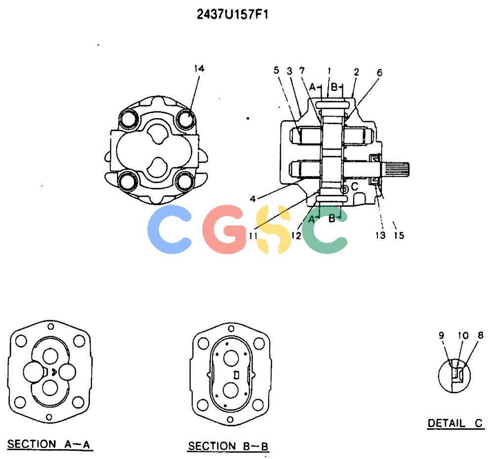 神钢零件查询(MD240C) - EXCAVATOR BTW LLU0301 - LLU0600 (1/80-12/06) (14-001) - PUMP ASSY, GEAR - 2437U157F1 Kobelco