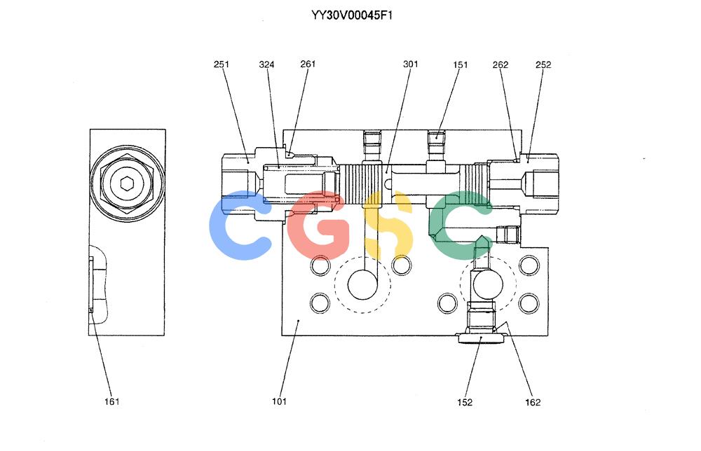 神钢零件查询(ED150-1E) - BLADE RUNNER EXCAVATOR/DOZER ASN YL05-00555 (11/03-12/04) (09-067) - VALVE ASSY, BYPASS Kobelco