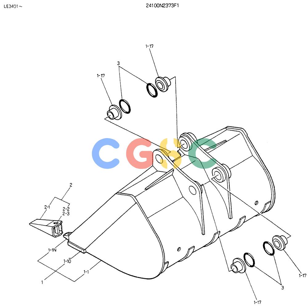 神钢零件查询(K903B) - EXCAVATOR ASN LE3401 (1/85-12/03) (09-023) - BUCKET ASSY, 0.35M P/N 24100N2373F1 Kobelco