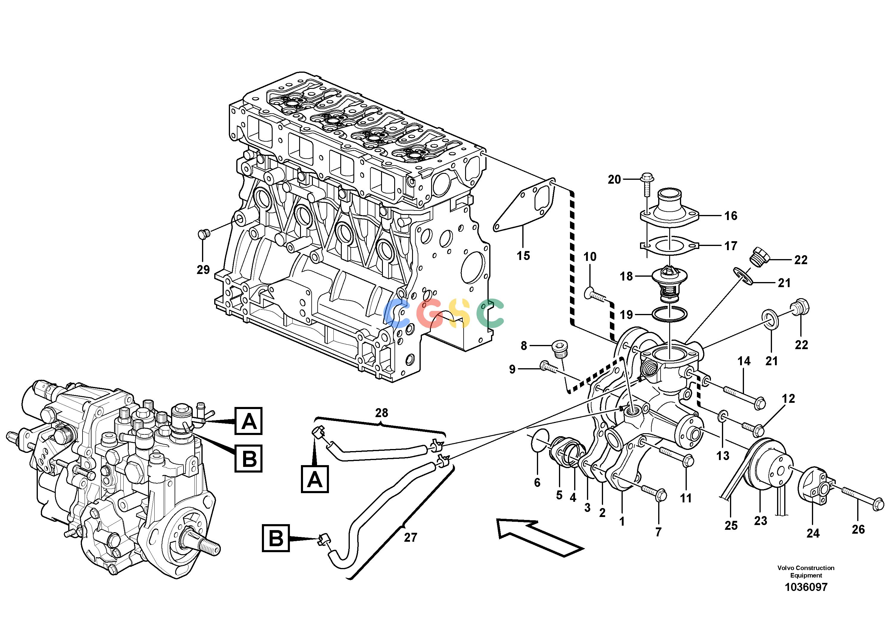沃尔沃零件查询MC60B Water pump and thermostat housingS/N 71000 - NoneNoneNoneAutodata Volvo online