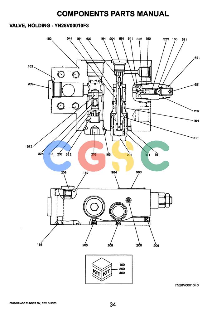 神钢零件查询(ED190LC-6E) - BLADE RUNNER EXCAVATOR/DOZER BTW YL03U0136 - YL03U0292 (1/05-12/06) (07-024) - VALVE, HOLDING (YN28V00010F3) Kobelco