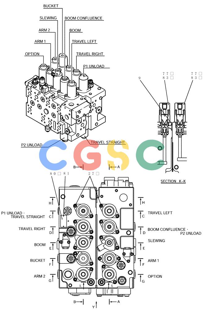 纽荷兰零件查询(E215B) - CRAWLER EXCAVATOR - TIER 3 (NA) - ASN N7DA21001 (1/07-) (8.044[01]) - VALVE ASSEMBLY, CONTROL (YN30V00101F1, F2 & F3), FIGURE 1 OF 5 New Holland Constructuion