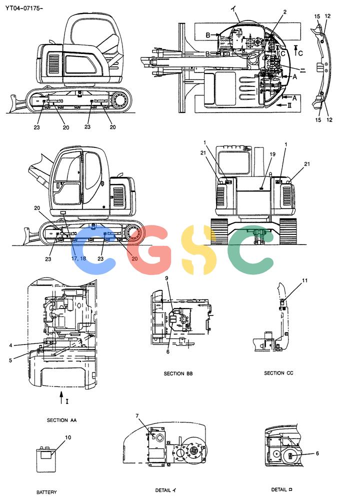 纽荷兰零件查询(E70SR) - MIDI CRAWLER EXCAVATOR ASN YT04-07175 (06-001[01]) - NAME PLATE INSTAL New Holland Constructuion