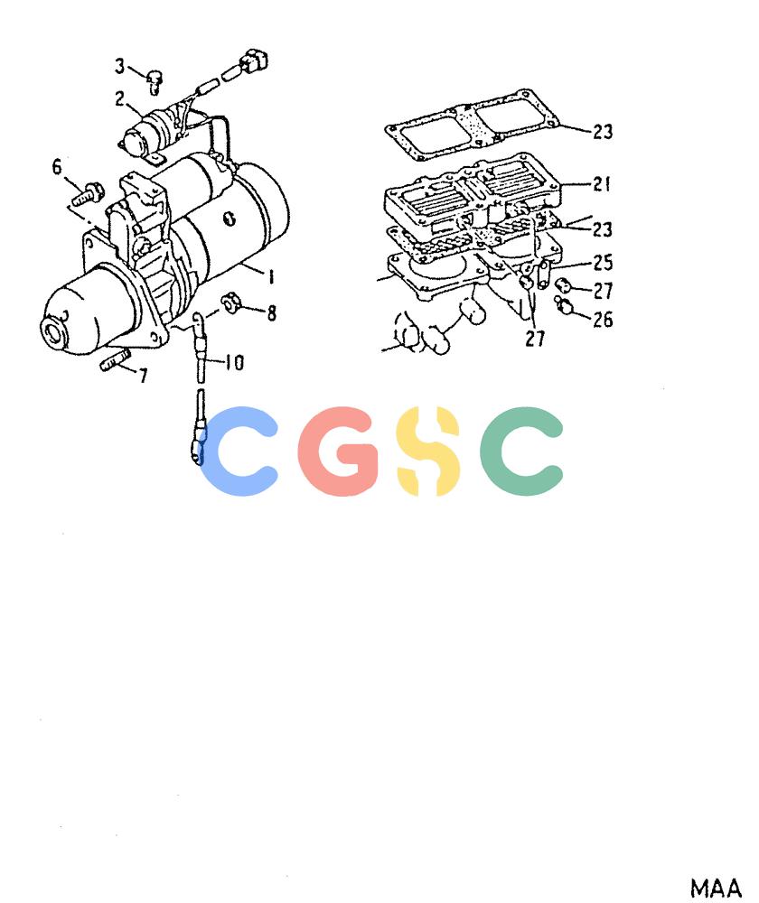 神钢零件查询(6D22-TC) - MITSUBISHI DIESEL ENGINE - K912, K912LC, & K916 (1/83-12/06) (04-001) - STARTER GENERAL 050-110A Kobelco