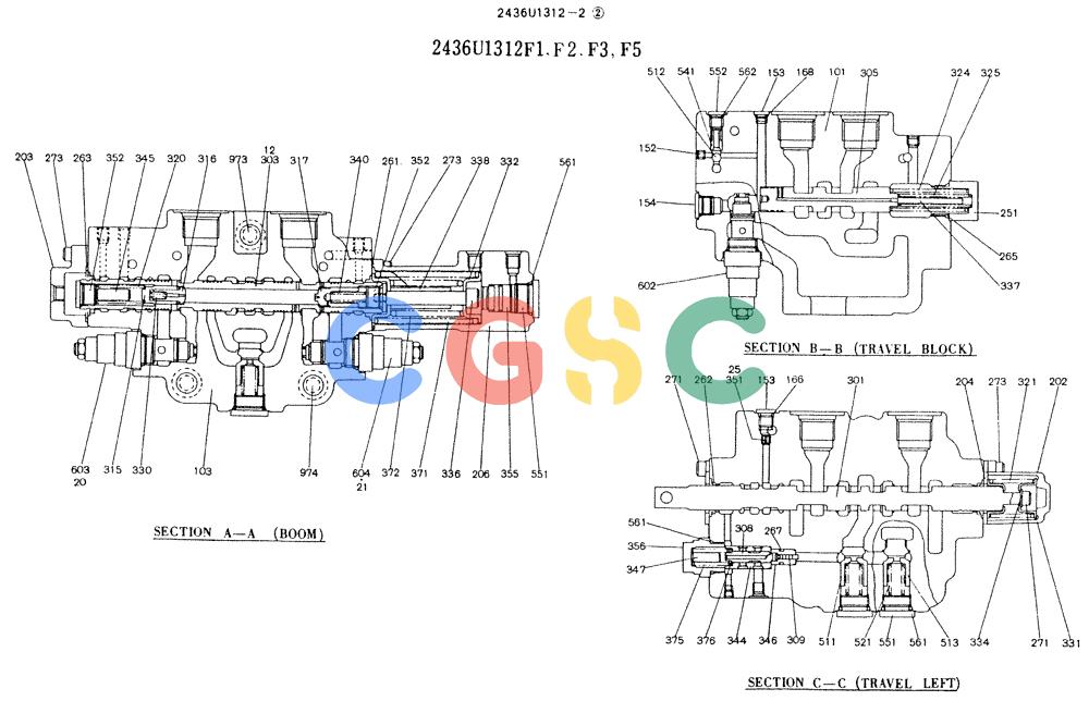 神钢零件查询(K907LC) - MARK II EXCAVATOR BTW YQU0001 - YQU0400 (1/87-12/03) (11-014[02]) - VALVE ASSY, CONTROL 2436U1312F1-F3, F5 Kobelco