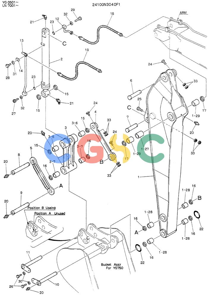 神钢零件查询(K907DLC) - EXCAVATOR ASN YG0501 (1/86-12/03) (09-007) - ARM ASSY 2.9M (9 FT - 6 IN) Kobelco