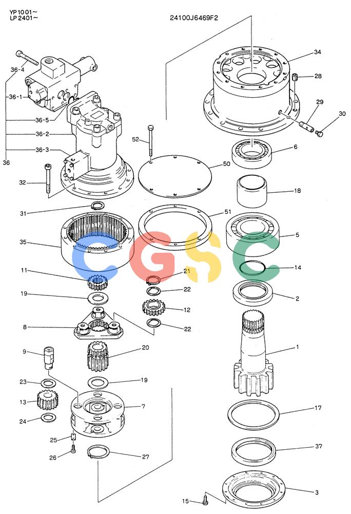 神钢零件查询(K905LC) - MARK II EXCAVATOR BTW YP1001 - YP1281 (1/87-12/03) (01-005) - MOTOR ASSY, SWING Kobelco