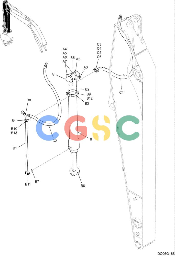 纽荷兰零件查询(E215B) - CRAWLER EXCAVATOR - TIER 3 (NA) - ASN N7DA21001 (1/07-) (5.028[00]) - HYDRAULIC LINES, ARM 3.5M (11FT 6IN) LONG (YN43H00195F1) New Holland Constructuion
