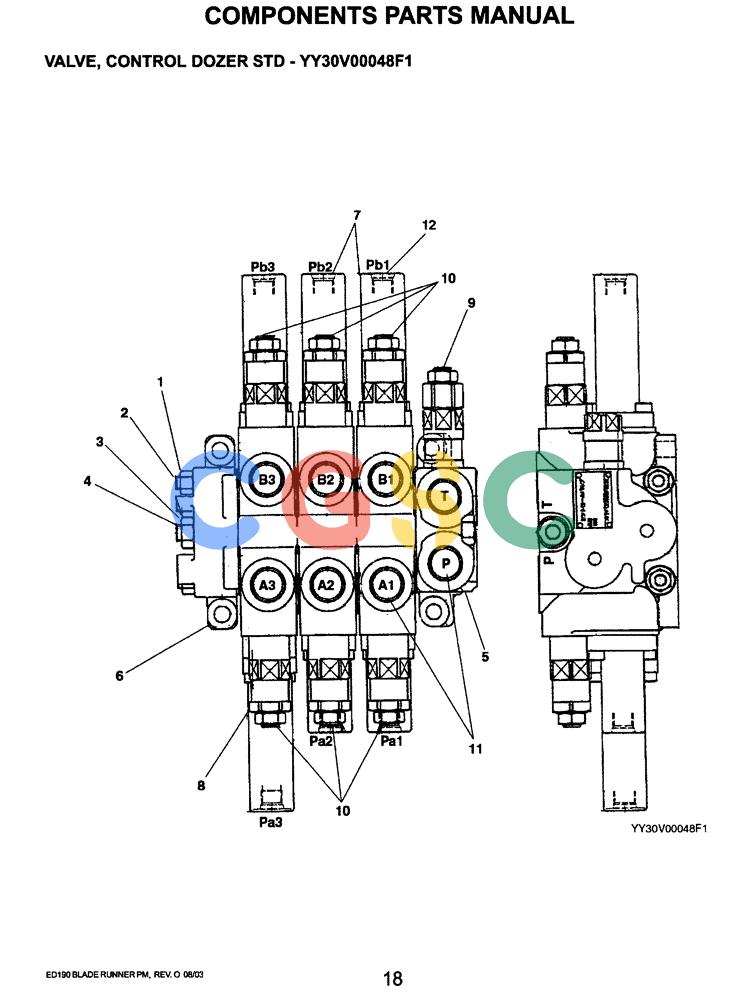 神钢零件查询(ED190LC-6E) - BLADE RUNNER EXCAVATOR/DOZER BTW YL03U0136 - YL03U0292 (1/05-12/06) (07-040) - VALVE, CONTROL DOZER STD (YY30V00048F1) Kobelco