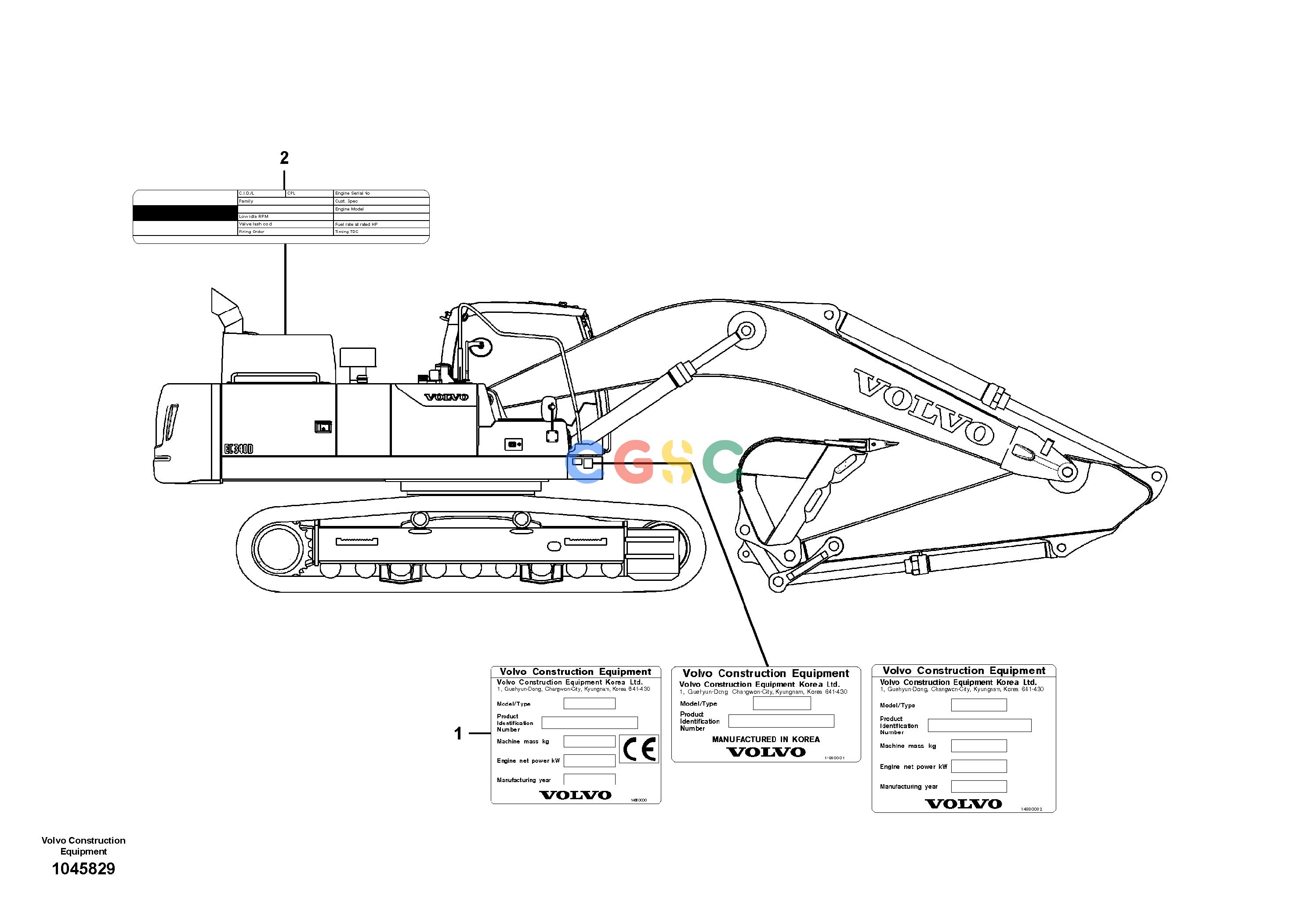 沃尔沃零件查询EC340D Product identification plateS/N 210001-210482 NoneNoneNoneAutodata Volvo online
