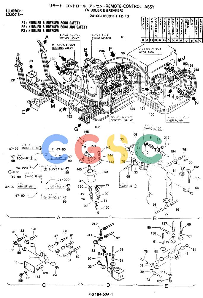 神钢零件查询(BREAKER) - NIBBLER AND BREAKER ATTACHMENT - SK220LC EXCAVATORS (9/04-) (164-50A) - Remote-Control Assy Kobelco