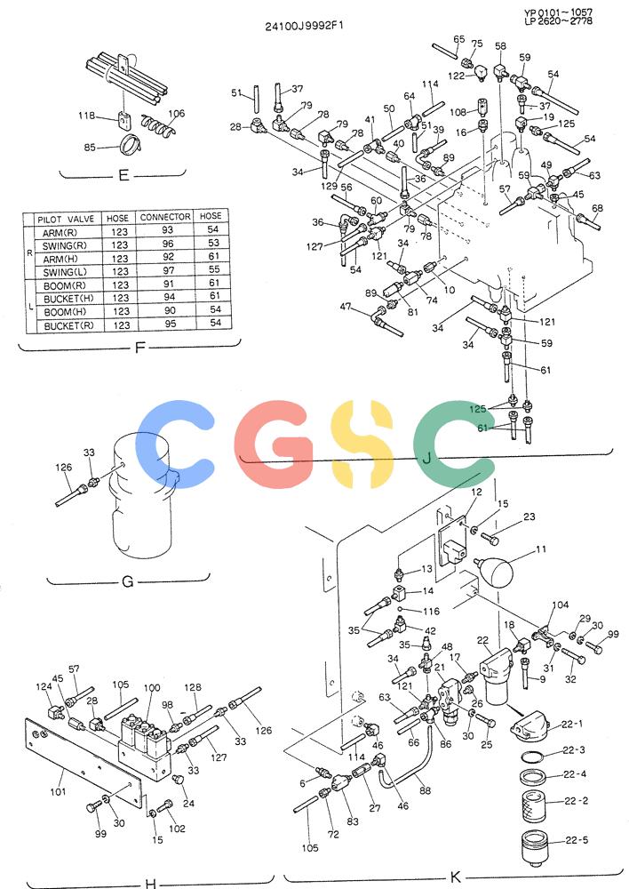 神钢零件查询(K905LC) - MARK II EXCAVATOR BTW YP1001 - YP1281 (1/87-12/03) (03-008[02]) - REMOTE CONTROL ASSY (P/N 24100J9992F1) Kobelco