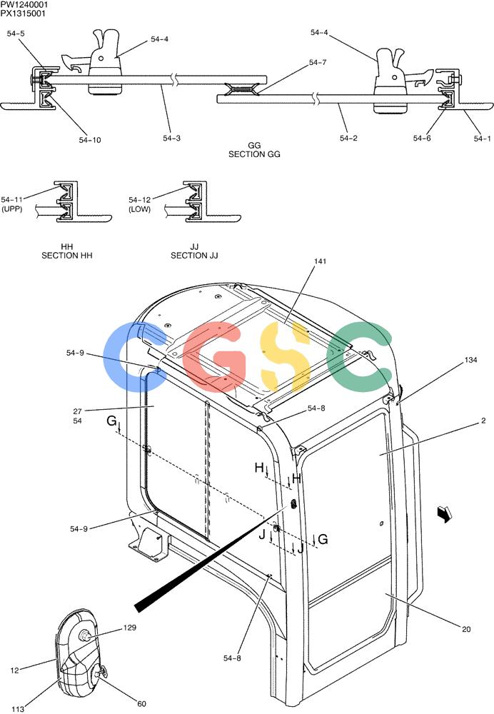 纽荷兰零件查询(E35SR) - COMPACT CRAWLER EXCAVATOR ASN PX13-15001 (N6TN61732) (NA) (1/06-) (01-041[02]) - CAB ASSY New Holland Constructuion