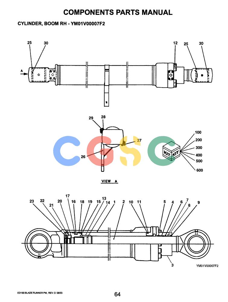神钢零件查询(ED190LC-6E) - BLADE RUNNER EXCAVATOR/DOZER BTW YL03U0136 - YL03U0292 (1/05-12/06) (07-012) - CYLINDER, BOOM LH HYD Kobelco