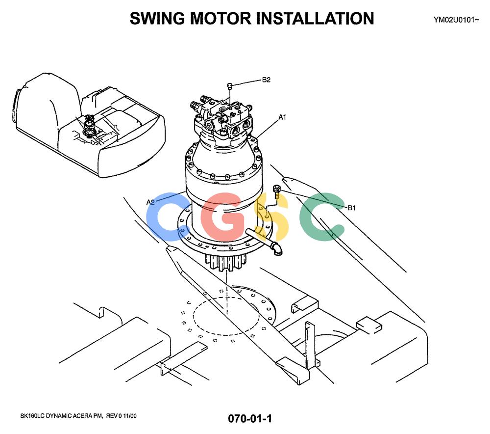 神钢零件查询(SK160LC) - DYNAMIC ACERA EXCAVATOR 11/2000 ASN YM02U0101 (11/00-12/02) (01-015) - SWING MOTOR INSTALLATION Kobelco