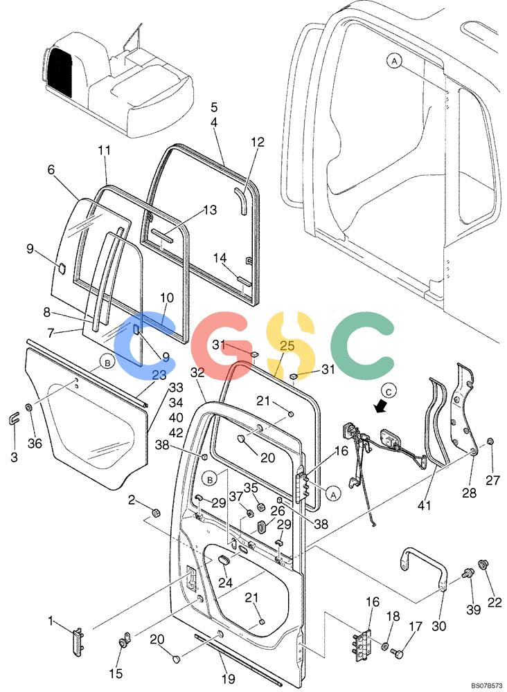 纽荷兰零件查询(E175B) - CRAWLER EXCAVATOR TIER 3 (NA) - N7DA16301 - (5/07-) (02-48[00]) - CAB DOOR (YN51C00010F2), PAGE 1 OF 2 New Holland Constructuion