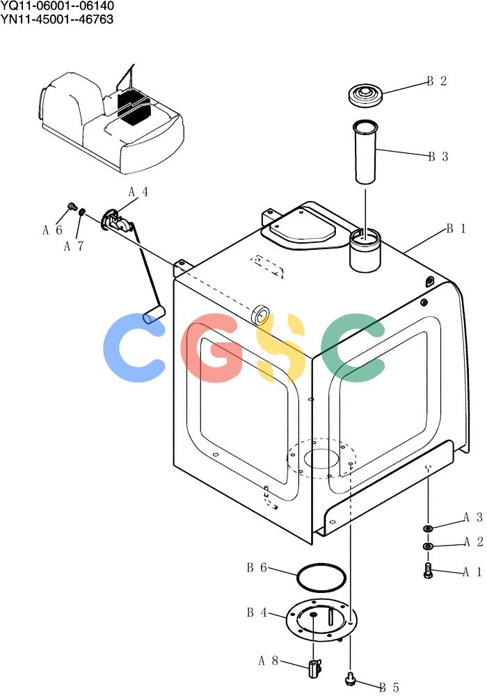 神钢零件查询(200-8) - EXCAVATOR S/N YN11-45001 - (1/06-12/09) (059-01-1) - TANK INSTAL, FUEL Kobelco