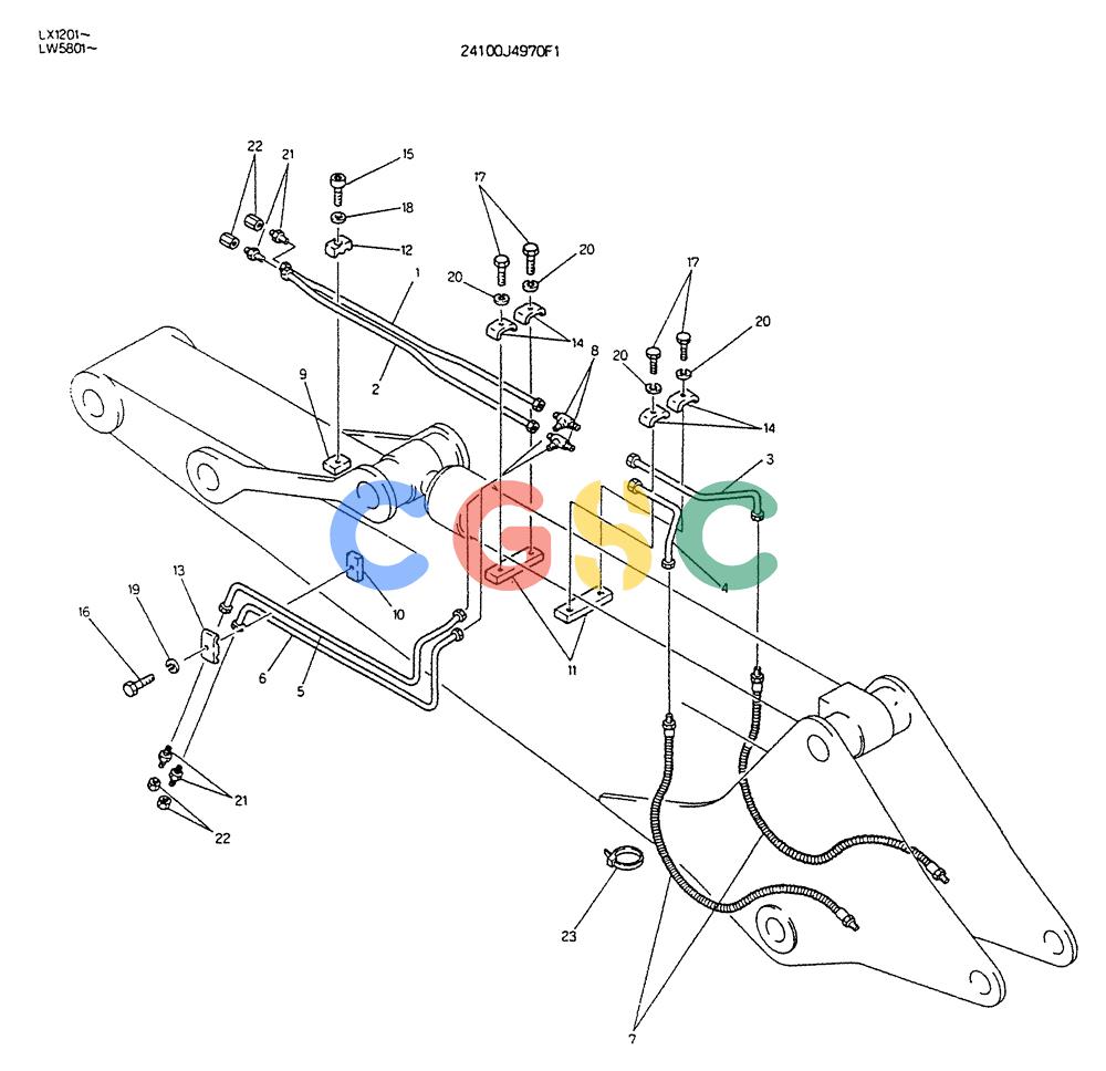 神钢零件查询(K904DL) - EXCAVATOR ASN LX1201 (1/84-12/03) (09-027) - HYDR LINES, EXTRA ARM 1.9M Kobelco