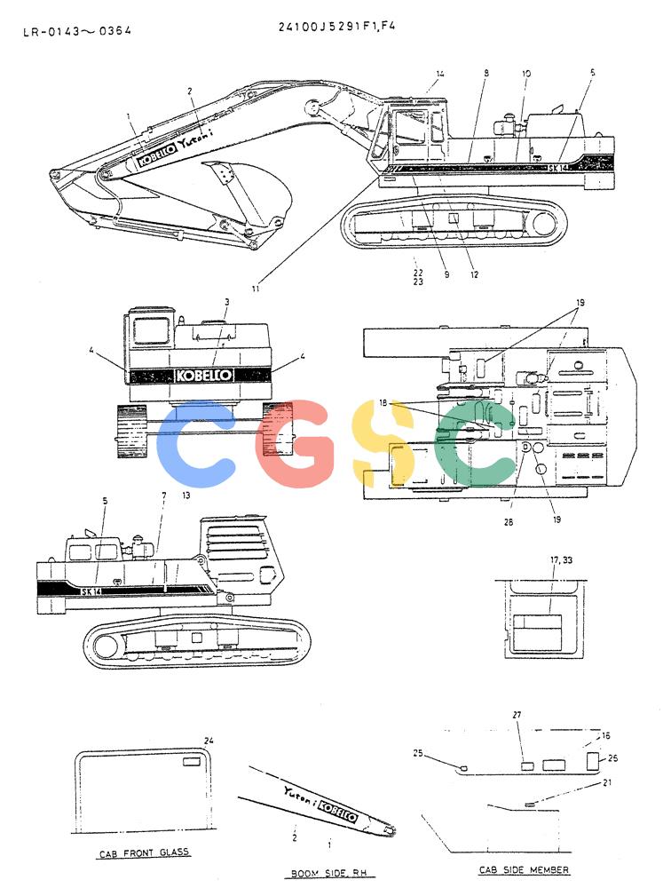 神钢零件查询(K914) - EXCAVATOR ASN LR-0143 (1/79-12/03) (09-002) - LABEL, NAME-PLATE P/N 24100J5291F1, F4 Kobelco