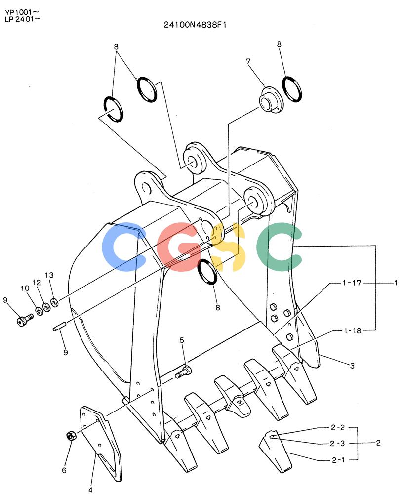 神钢零件查询(K905LC) - MARK II EXCAVATOR BTW YP1001 - YP1281 (1/87-12/03) (09-009) - BUCKET ASSY, 0.6M3 Kobelco