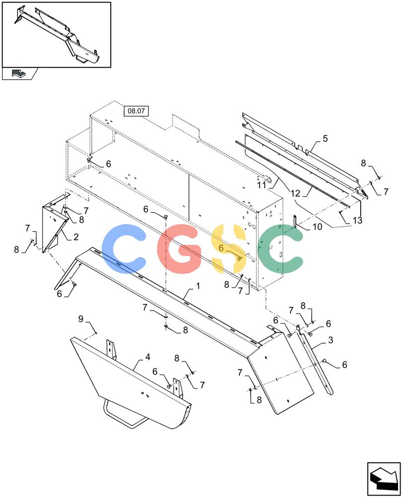 凯斯零件查询(LB433R) - BIG RECTANGULAR BALER 'ROTOR CUTTER' (9/08-12/12) (08.19[01]) - LOWER SHIELDS, LARGE TANDEM AXLE, RH Case Agriculture
