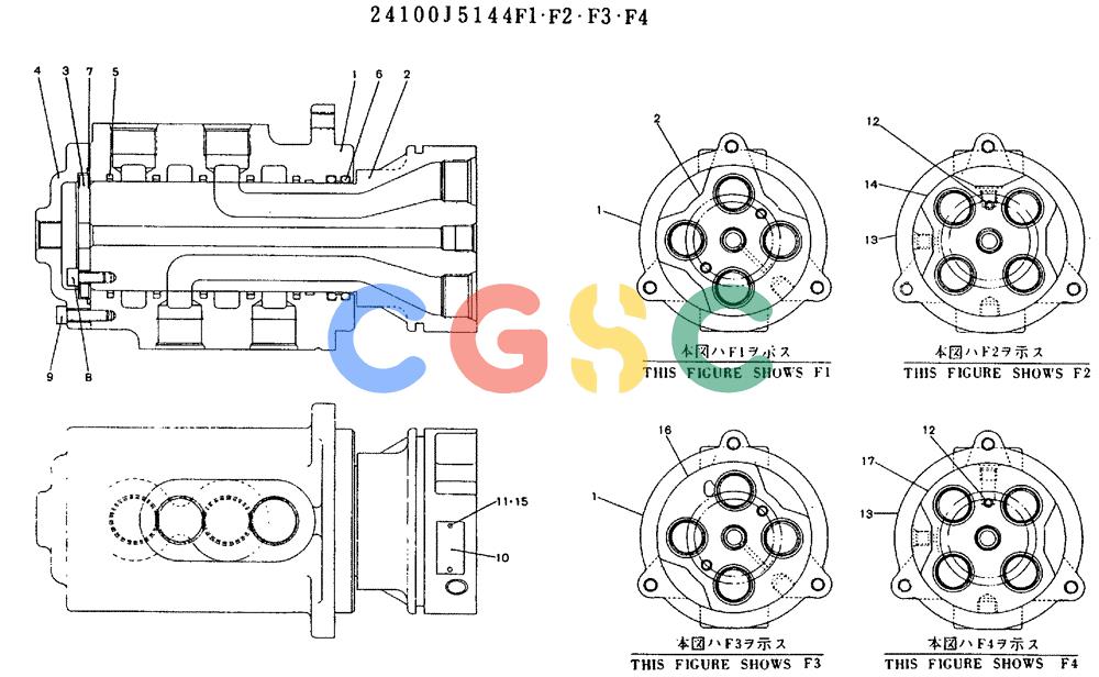神钢零件查询(MD140BLC) - EXCAVATOR BTW YP1001 - YP1281 (1/80-12/06) (11-026) - JOINT ASSY, SWIVEL 24100J5144F1,F2,F3,F4 Kobelco