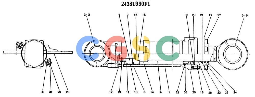 神钢零件查询(K904L) - MARK II EXCAVATOR ASN LX1526 (1/88-12/03) (11-053) - CYLINDER ASSY(L.H BOOM), P/N 2438U990F1 Kobelco