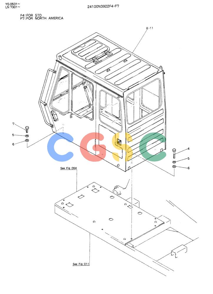 神钢零件查询(K907DLC) - EXCAVATOR ASN YG0501 (1/86-12/03) (02-001) - INSTAL CAB Kobelco