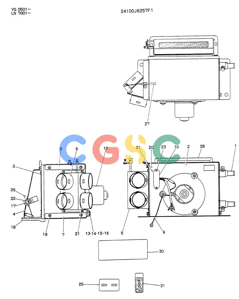 神钢零件查询(K907DLC) - EXCAVATOR ASN YG0501 (1/86-12/03) (05-020) - HEATER ASSY, (WRIST CONTROL TYPE) Kobelco