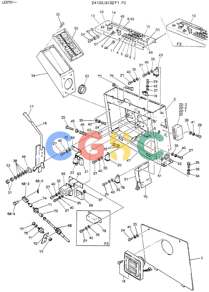 神钢零件查询(K903C) - EXCAVATOR ASN LE5701 (1/87-12/03) (04-011) - PANEL ASSY, INST, P/N 24100J6132F1, F3 Kobelco