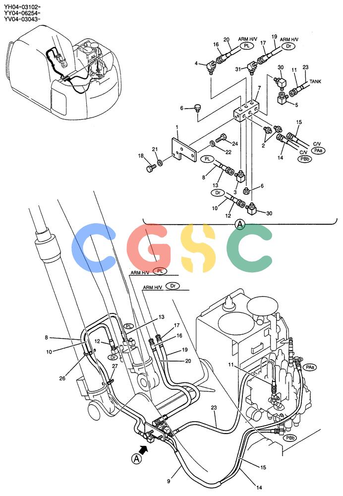 纽荷兰零件查询(E135SR) - CRAWLER EXCAVATOR ASN YY04-06254 (05-003) - CONTROL LINES, REMOTE (BOOM & ARM SAFETY) New Holland Constructuion