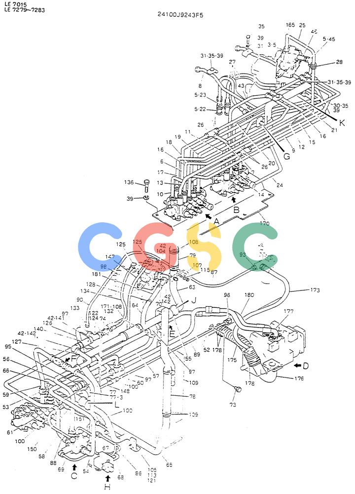 神钢零件查询(K903) - MARK II EXCAVATOR BTW LE6601 - LE7871 (1/88-12/03) (04-004[01]) - HYDER LINES, UPP (FOR EXPORT),P/N-24100J9243F5 Kobelco