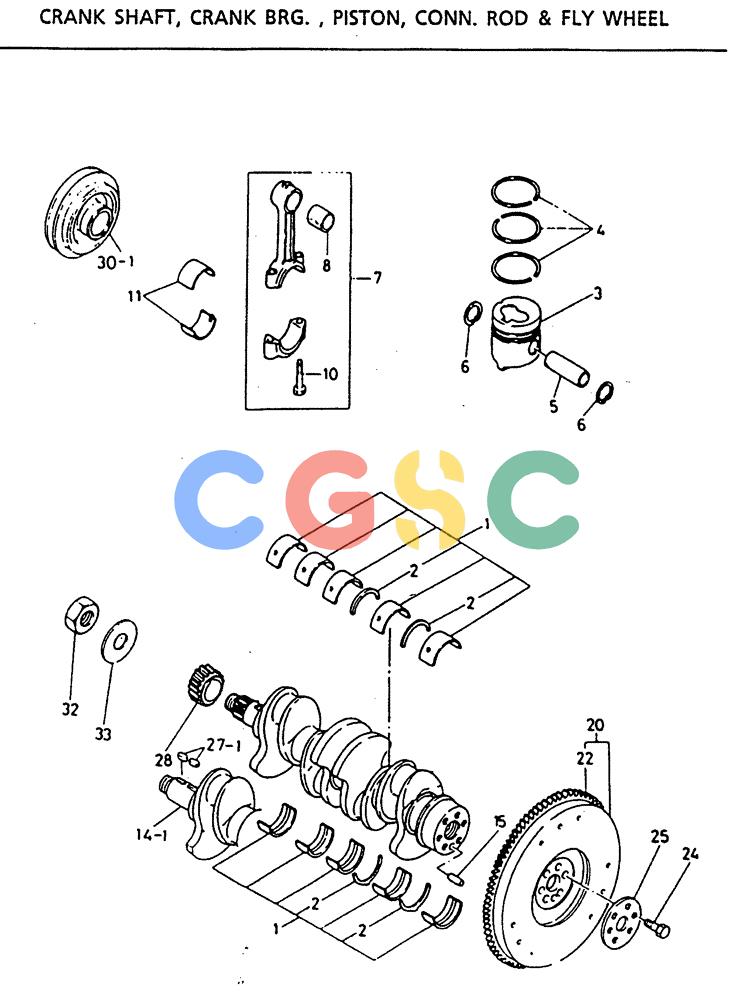 神钢零件查询(MD140C) - EXCAVATOR BTW YPU0301 - YPU0500 (1/80-12/06) (17-007) - CRANK, SHAFT, CRANK BRG., PISTON, CONN. ROD & FLY WHEEL Kobelco