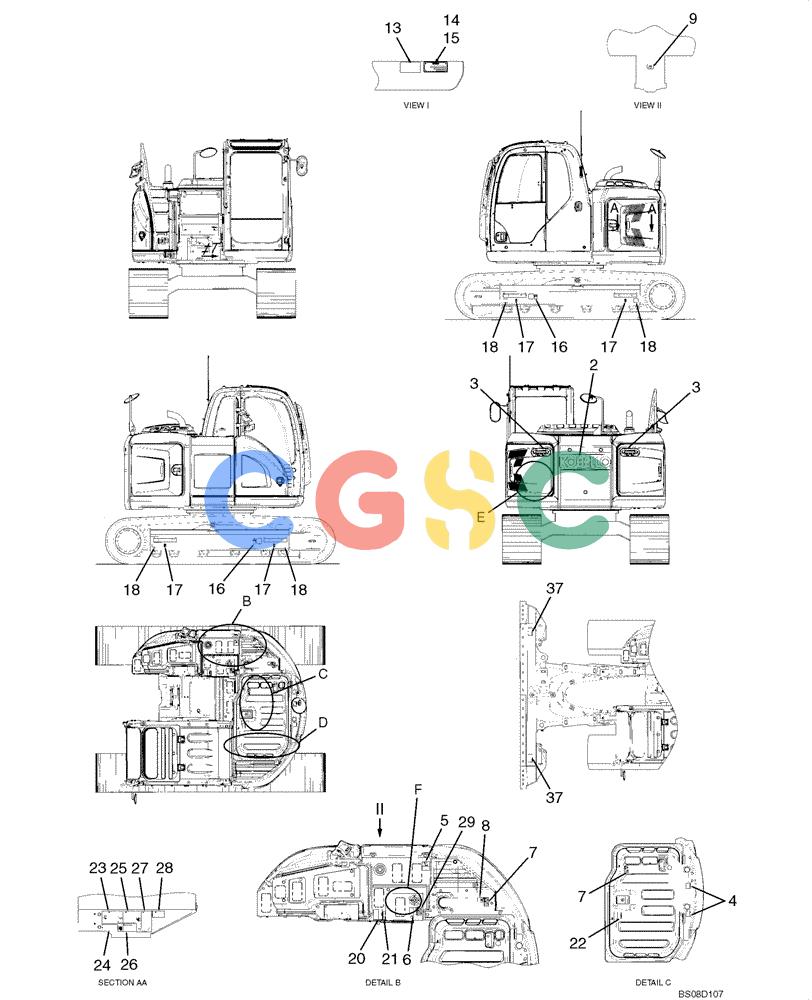 神钢零件查询(ED150) - BLADE RUNNER ACERA SR EXCAVATOR DOZER (TIER 3 ) ASN YL06-01201 (5/08-12/12) (07-01[01]) - NAME PLATE INSTALLATION (REQUIRED) (YY22T00138F1) & (SELECT) (YY22T00138F2), FIGURE 1 OF 2 Kobelco