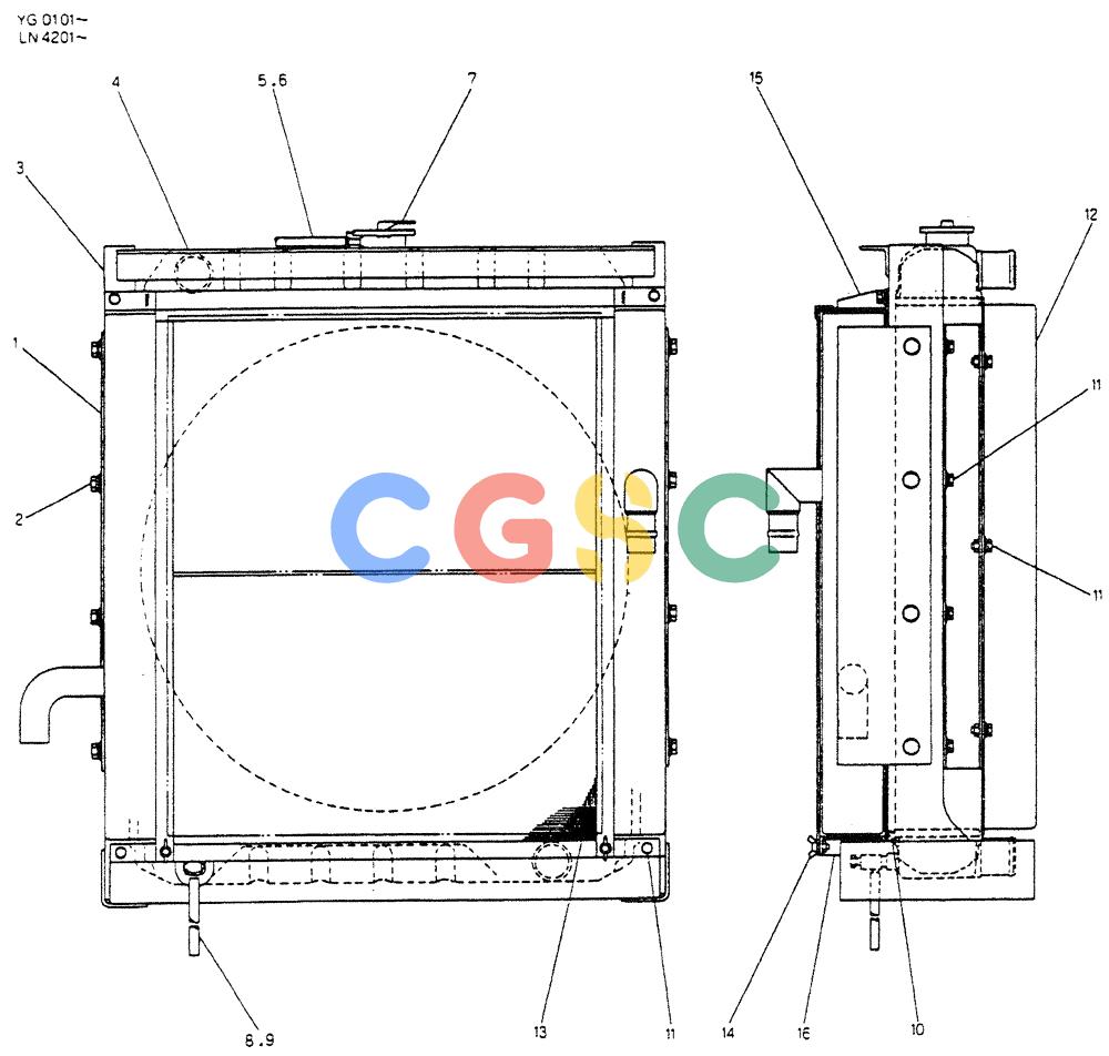 神钢零件查询(K907CLC) - EXCAVATOR BTW YG0101 - YG0500 (1/85-12/03) (08-011) - RADIATOR ASSY(FOR SILENCE) Kobelco