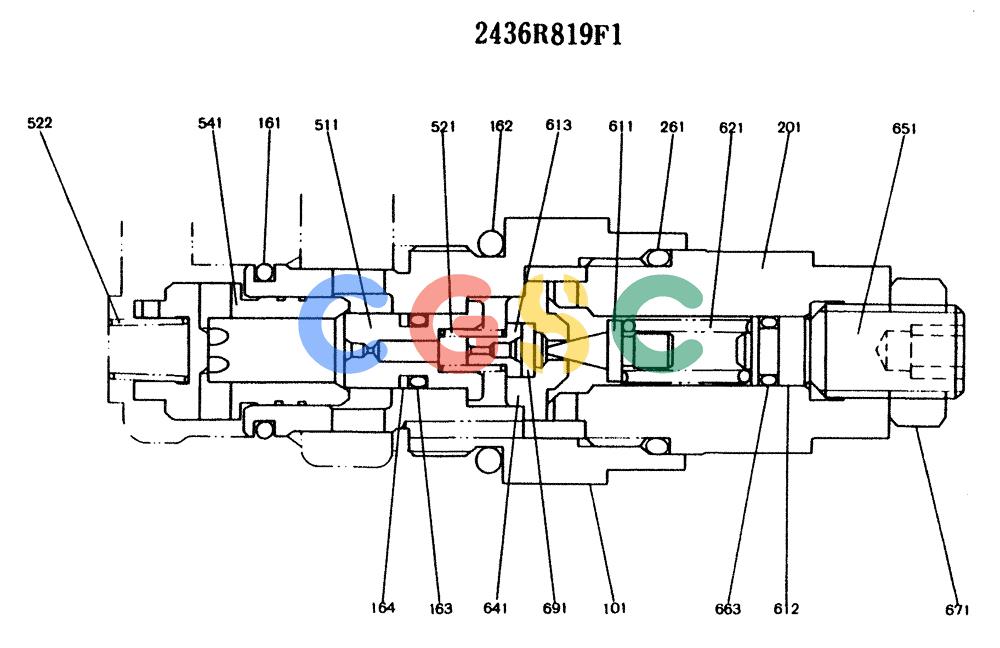 神钢零件查询(K904) - MARK II EXCAVATOR ASN YW1119 (1/88-12/03) (11-017) - VALVE ASSY, PORT RELIEF, P/N 2436R819F1 Kobelco