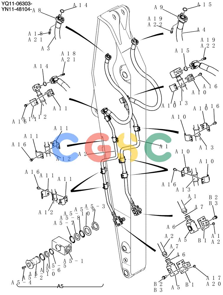 神钢零件查询(200-8) - EXCAVATOR S/N YN11-45001 - (1/06-12/09) (615-62A-1) - HYD LINES, ARM 3. 5M (BREAKER) Kobelco