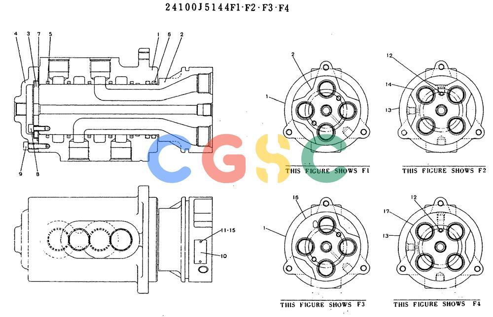 神钢零件查询(MD320BLC) - EXCAVATOR BTW YC0301 - YC0747 (1/80-12/06) (11-032) - JOINT ASSY, SWIVEL 24100J5144 F1, F2, F3, F4 Kobelco