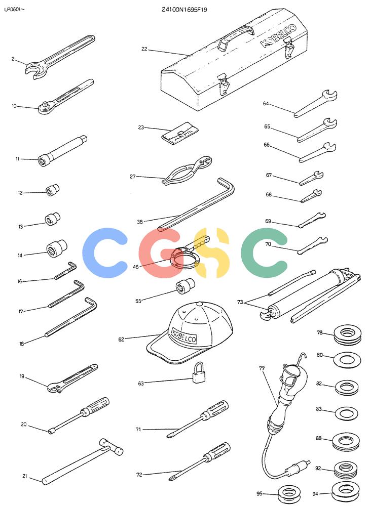 神钢零件查询(K905LC) - EXCAVATOR BTW YP0115 - YP0301 (1/85-12/03) (10-022) - TOOL ASSY P/N 24100N1695F19 Kobelco