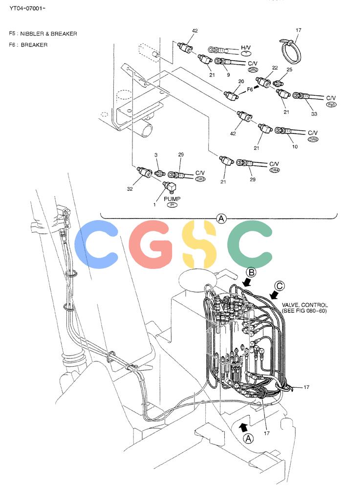 纽荷兰零件查询(BREAKER) - NIBBLER/BREAKER ATTACHMENT - E70SR ASN YT04-07001 (01-034[01]) - CONTROL LINES, MAIN (BOOM SAFETY) New Holland Constructuion