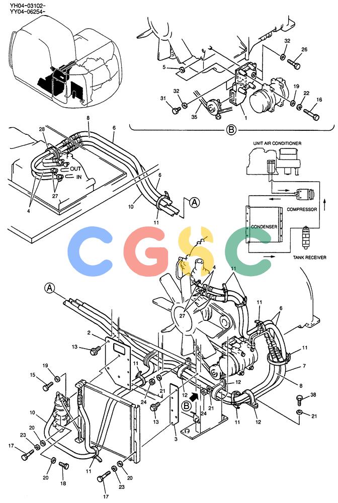 纽荷兰零件查询(E135SR) - CRAWLER EXCAVATOR ASN YY04-06254 (01-055) - CONDITIONER ASSY, AIR, P/N YY20M00007F1 New Holland Constructuion