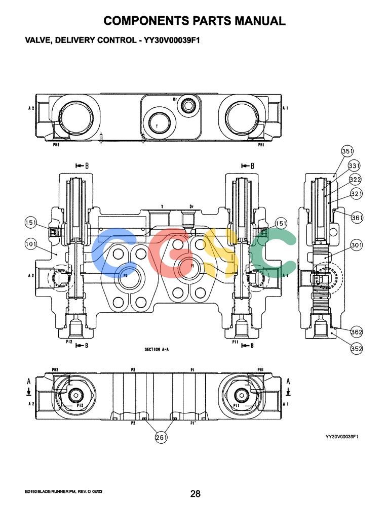 神钢零件查询(ED190LC-6E) - BLADE RUNNER EXCAVATOR/DOZER BTW YL03U0136 - YL03U0292 (1/05-12/06) (07-039) - VALVE, DELIVERY CONTROL (YY30V00039F1) Kobelco