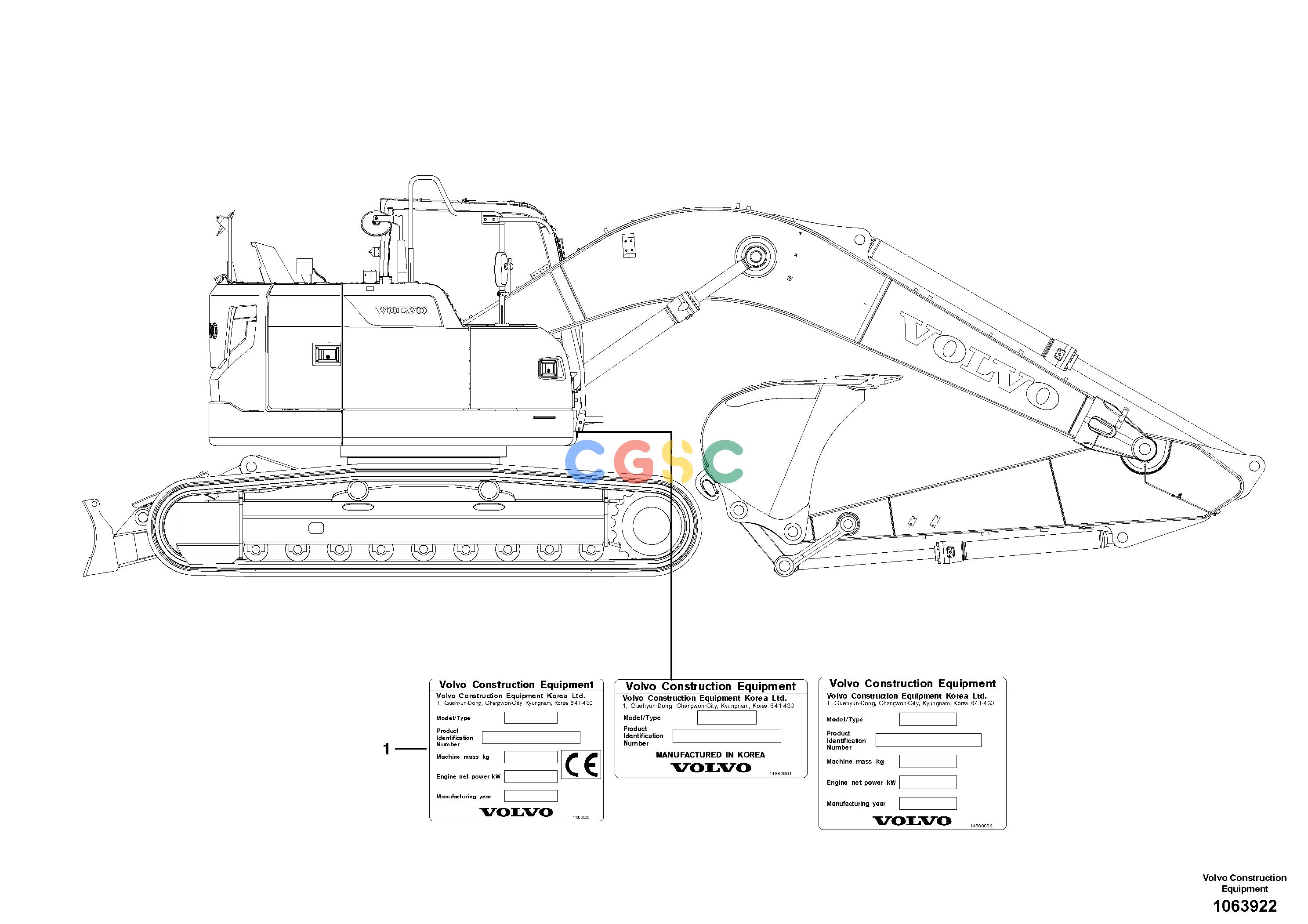 沃尔沃零件查询ECR235D Product identification plateS/N 210001-210669 NoneNoneNoneAutodata Volvo online