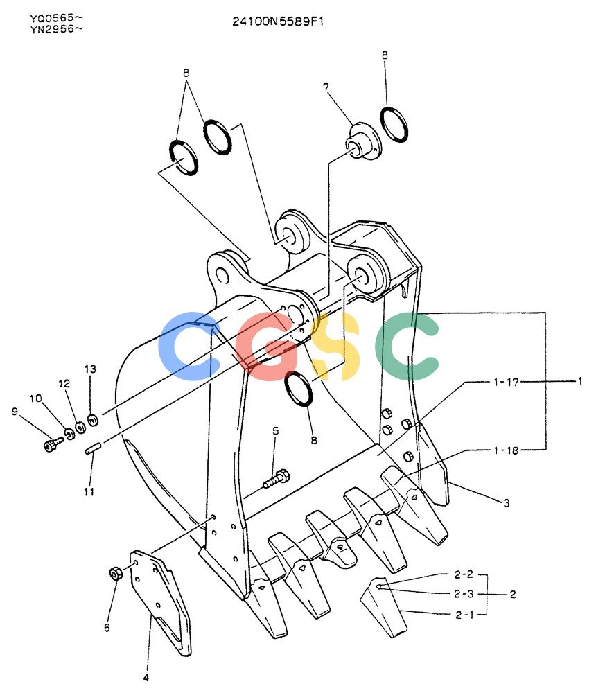 神钢零件查询(K907LC) - MARK II EXCAVATOR ASN YQ0565 (GLOBAL) (1/87-12/03) (09-023 ) - BUCKET ASSY, 0.6M Kobelco