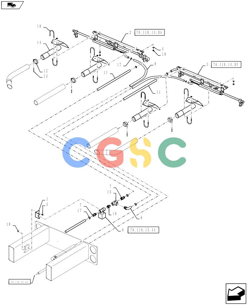 凯斯零件查询(810) - FLEX-AIR APPLICATOR - 2012 (2/12-) (78.110.14.BE) - BOOM PLUMBING, 60', 2.5" TUBES, REAR Case Agriculture