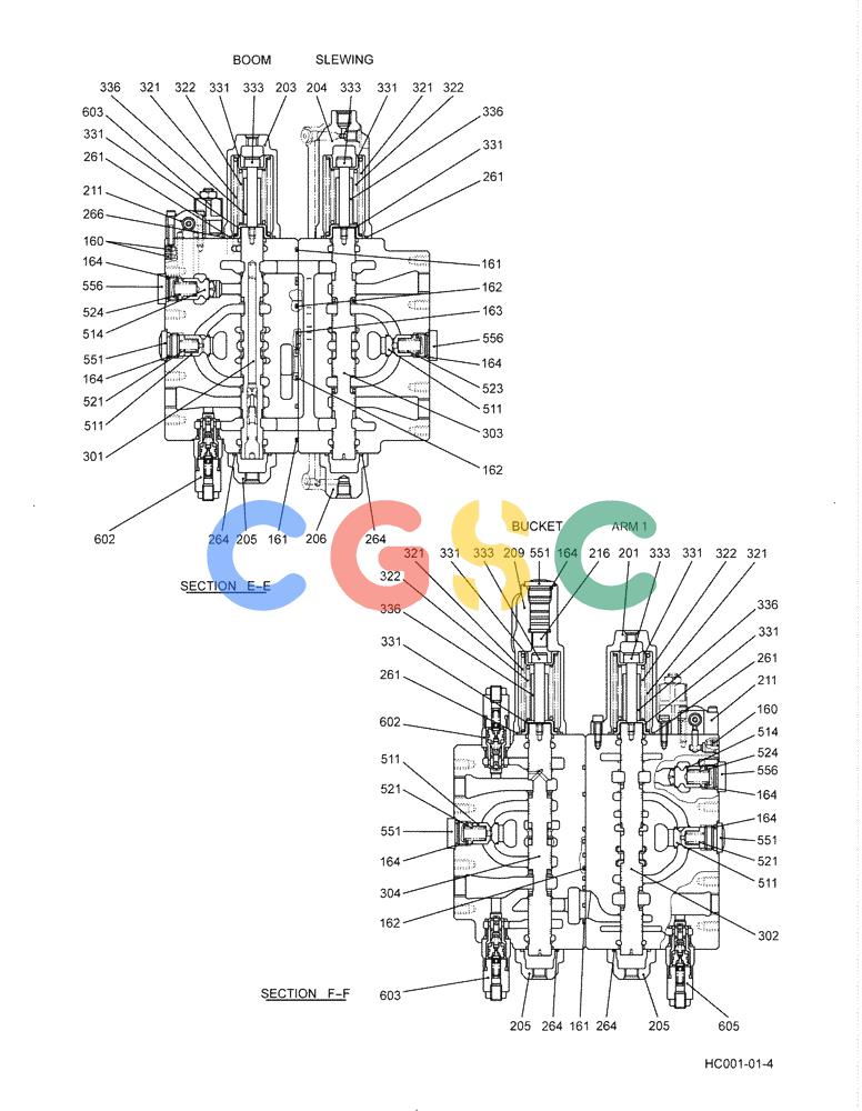 纽荷兰零件查询(E215B) - CRAWLER EXCAVATOR - TIER 3 (NA) - ASN N7DA21001 (1/07-) (8.004[00]) - VALVE ASSEMBLY, CONTROL (LC30V00101F1) (HC001), FIGURE 4 OF 5 New Holland Constructuion