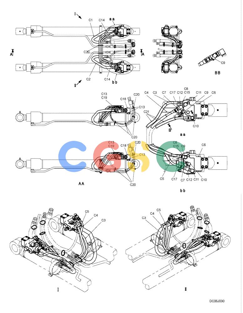 纽荷兰零件查询(E215B) - CRAWLER EXCAVATOR - TIER 3 (NA) - ASN N7DA21001 (1/07-) (5.027[00]) - HYDRAULIC LINES, CYLINDER (BOOM & ARM HOLDING VALVE) (YN42H00352F1), FIGURE 2 OF 2 New Holland Constructuion