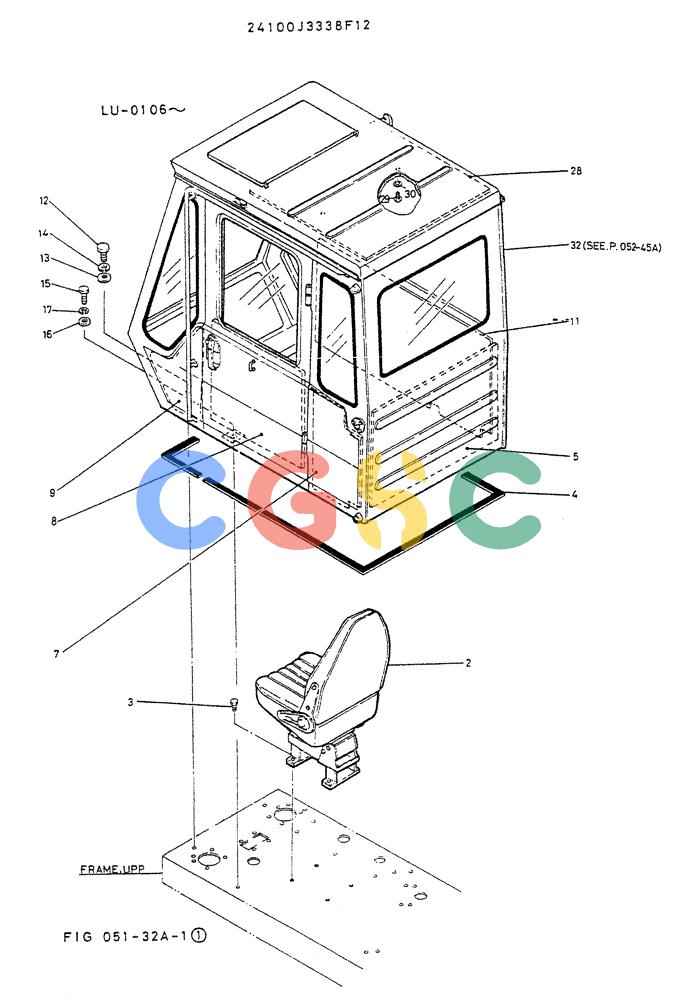神钢零件查询(K935) - EXCAVATOR SUPPLEMENT ASN LU00154 (1/76-12/03) (02-004) - INSTAL, CAB (FOR EUROPE) P/N 24100J3338F12 Kobelco