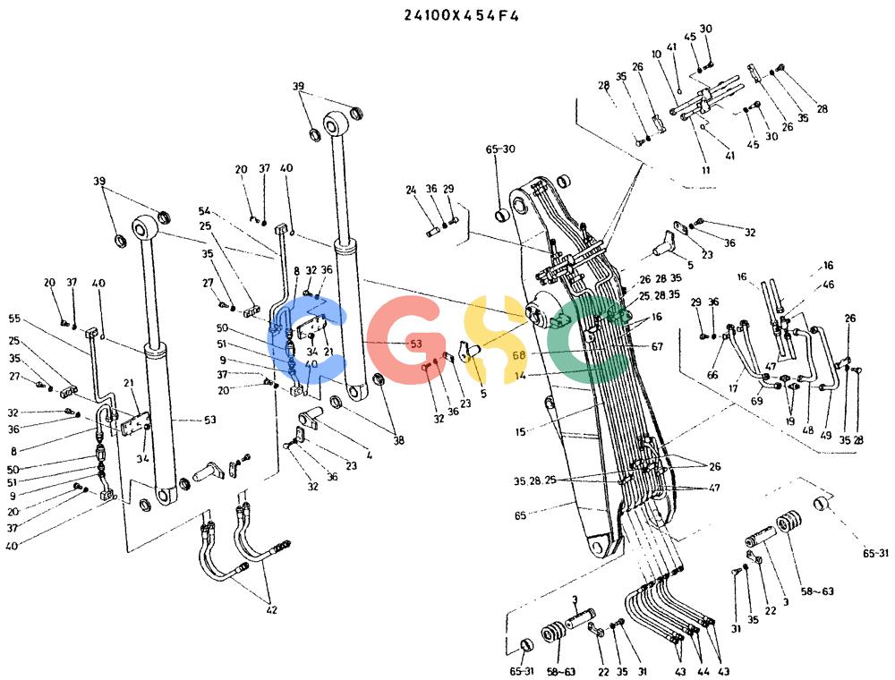 神钢零件查询(K935) - EXCAVATOR BTW L70106 - L70166, LU0067 (1/76-12/03) (09-004) - BOOM ASSY, P/N 24100X454F4 Kobelco